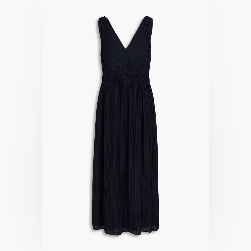 VINCE Pleated Gauze Midi Dress In Blue NWT XL